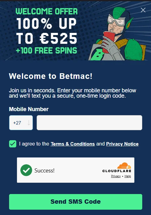 BetMac Sign up Form