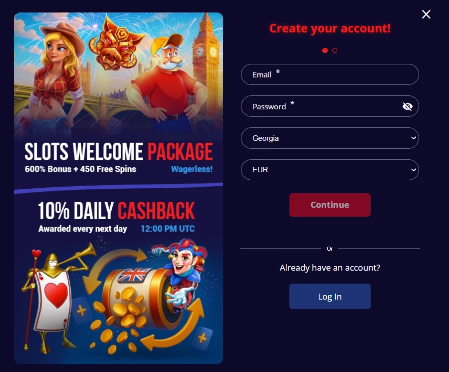 Bloodyslots Casnio Sign up Form