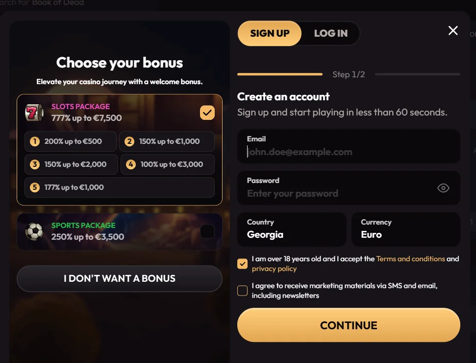 Mad Casino Sign Up Form