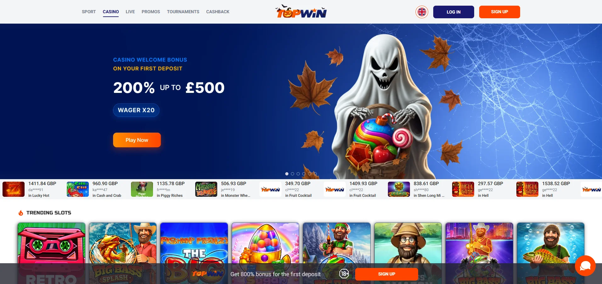 Top Win Casino homepage