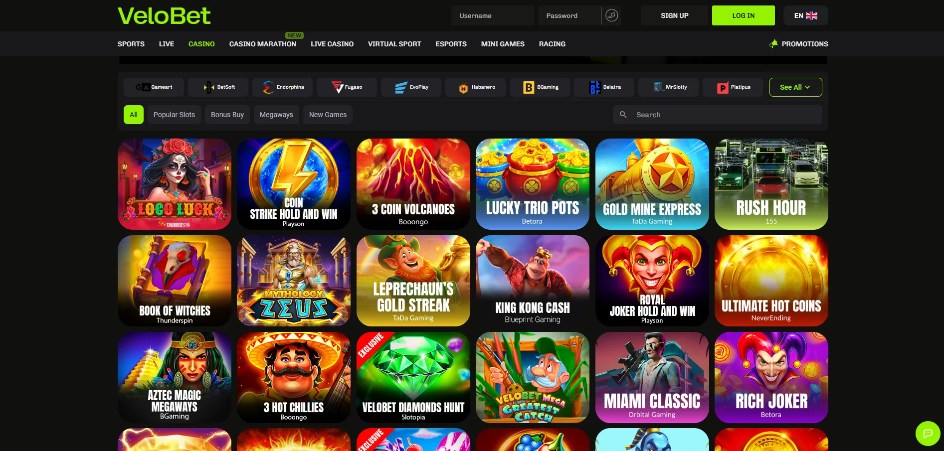 Velobet Slots Page